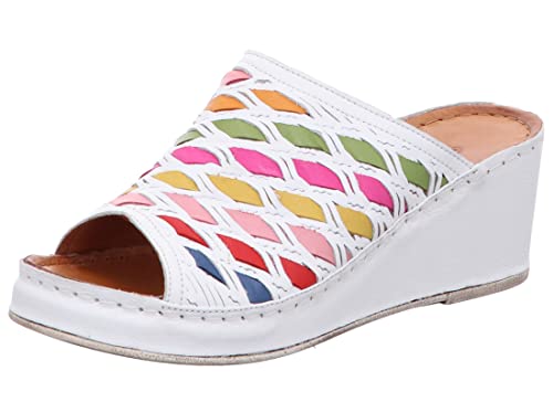 Gemini Damen Pantolette Leder Flechtoptik bunt Keilabsatz 032670-02, Größe:41 EU, Farbe:Weiß von Gemini