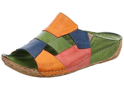 Gemini Damen Pantolette Leder Patchwork Optik Keilabsatz 336052-02, Größe:37 EU, Farbe:Orange von Gemini