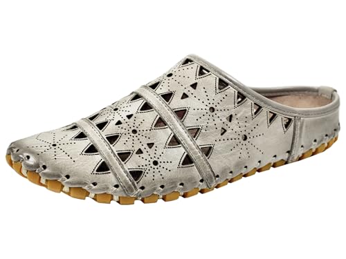 Gemini Damen Pantolette Sabot Leder Clog Cutouts 031195-02, Größe:40 EU, Farbe:Grau von Gemini