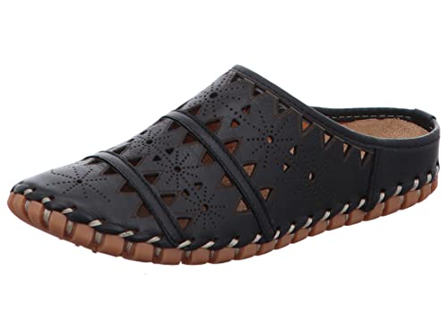 Gemini Damen Pantolette Sabot Leder Clog Cutouts 031195-02, Größe:41 EU, Farbe:Schwarz von Gemini