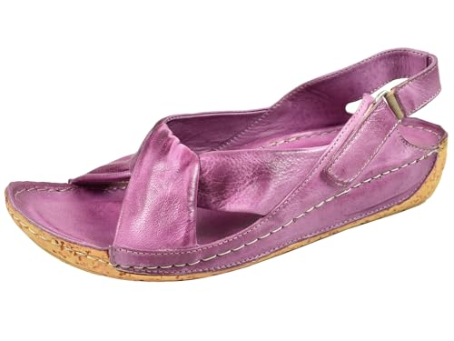 Gemini Damen Sandale Sandalette Leder mit Klettverschluss 032024-02, Größe:38 EU, Farbe:Lila von Gemini