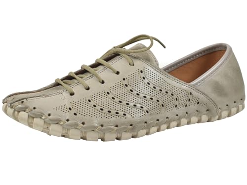 Gemini Damen Schnürschuh Leberschuh Flexible Laufsohle luftiges Muster 031218-02, Größe:41 EU, Farbe:Grau von Gemini
