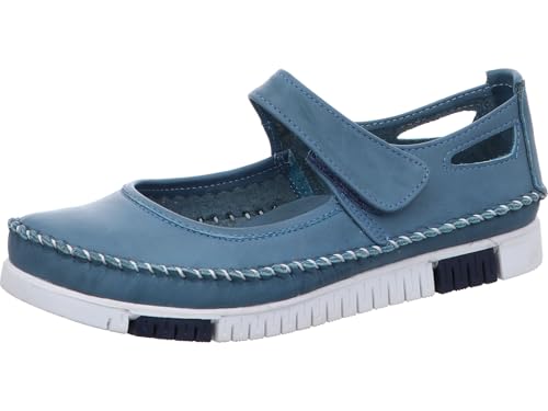 Gemini Damen Slipper Leder Klettverschluss ungefüttert flexibel 382534-01, Größe:41 EU, Farbe:Blau von Gemini