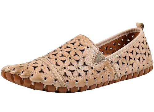 Gemini Damen Slipper Leder Mokassin floral Blumen Cutouts 031174-02, Größe:38 EU, Farbe:Beige Gemini Damen Slipper Leder Mokassin floral Blumen Cutouts 031174-02, Größe:38 EU, Farbe:Beige von Gemini