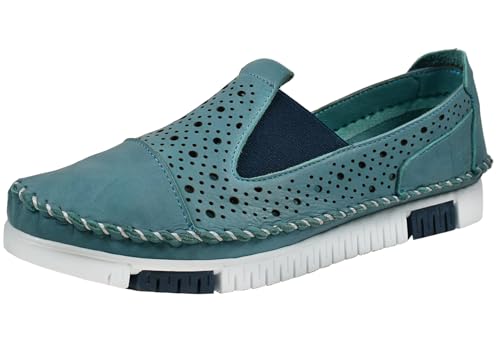 Gemini Damen Slipper Lederschuh lose Einlagen Sommerschuh Mokassins 382512-01, Größe:42 EU, Farbe:Blau von Gemini