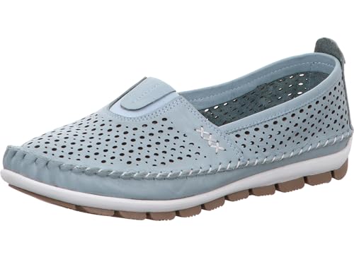 Gemini Damen Slipper Mokassin Leder Ziernaht Perforierung 341451-01, Größe:38 EU, Farbe:Blau von Gemini