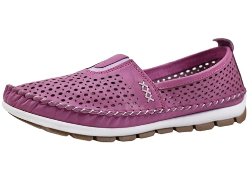 Gemini Damen Slipper Mokassin Leder Ziernaht Perforierung 341451-01, Größe:38 EU, Farbe:Lila von Gemini