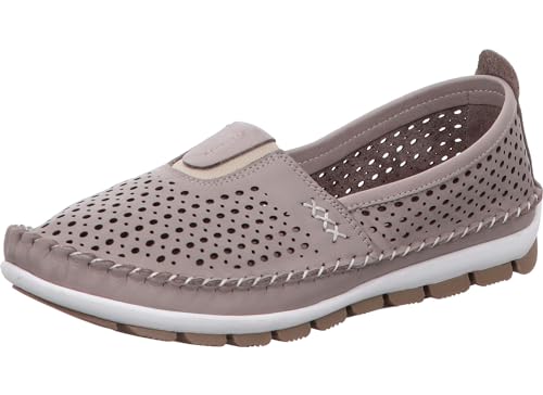 Gemini Damen Slipper Mokassin Leder Ziernaht Perforierung 341451-01, Größe:39 EU, Farbe:Grau von Gemini