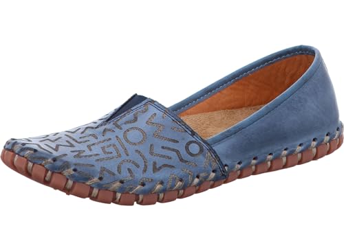 Gemini Damen Slipper Mokassin Muster Leder Ziernaht 031165-02, Größe:37 EU, Farbe:Blau von Gemini