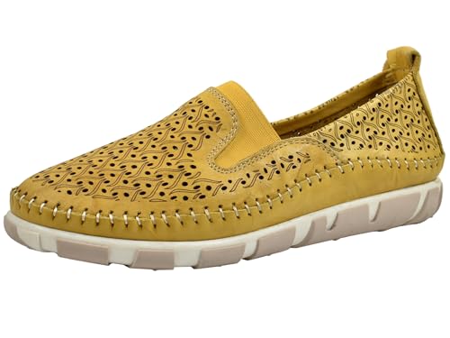 Gemini Damen Slipper Schlüpfschuh Lederschuh mit Lochmuster 395745-01, Größe:39 EU, Farbe:Gelb von Gemini