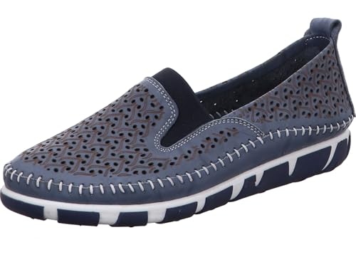 Gemini Damen Slipper Schlüpfschuh Lederschuh mit Lochmuster 395745-01, Größe:42 EU, Farbe:Blau von Gemini