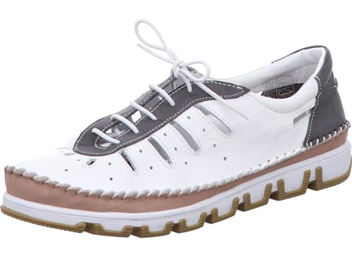Gemini Damen Sneaker Leder Cutouts sportliche Schnürschuhe 382345, Größe:39 EU, Farbe:Weiß von Gemini