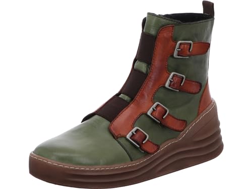 Gemini Damen Stiefelette Biker Boot Riemen Schnalle Keilabsatz 033650-02, Größe:38 EU, Farbe:Grün von Gemini