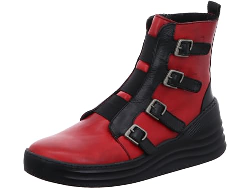 Gemini Damen Stiefelette Biker Boot Riemen Schnalle Keilabsatz 033650-02, Größe:41 EU, Farbe:Rot von Gemini