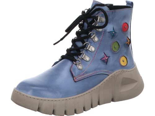 Gemini Damen Stiefelette Boot Lasercut profilierte Plateausohle 033305-02, Größe:39 EU, Farbe:Blau von Gemini