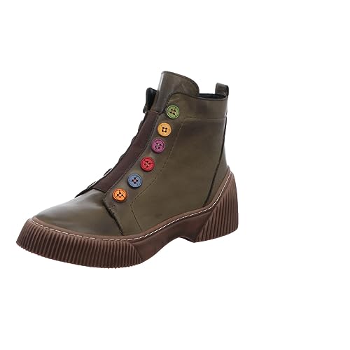 Gemini Damen Stiefelette Boot Bunte Knöpfe Stretcheinsatz Coole Sohle 033100-02, Größe:38 EU, Farbe:Grün von Gemini