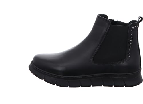 Gemini Damen Stiefelette Chelsea Boot Leder Reißverschluss Nieten 341923-02, Größe:37 EU, Farbe:Schwarz von Gemini