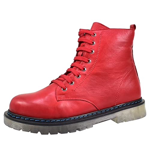 Gemini Damen Stiefelette Combat Boot transparente Profilsohle 342290-02, Größe:39 EU, Farbe:Rot von Gemini