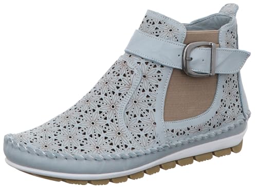 Gemini Damen Stiefelette Cutouts floral Muster Leder 382019-19, Größe:38 EU, Farbe:Blau von Gemini