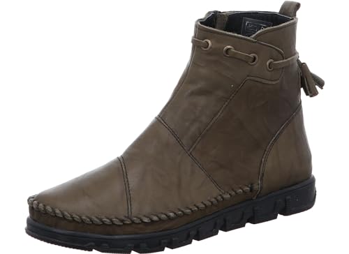 Gemini Damen Stiefelette Ethno Leder Mokassin Reißverschluss Quaste 382206-01, Größe:42 EU, Farbe:Grün von Gemini