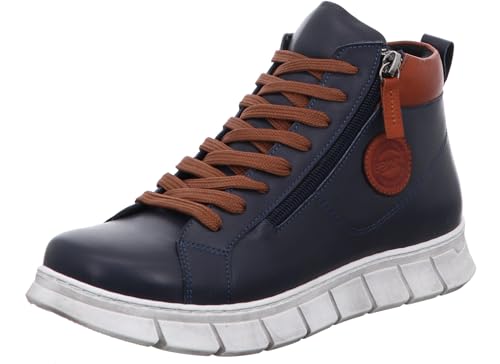 Gemini Damen Stiefelette High Top Sneaker Leder Reißverschluss 340240-02, Größe:39 EU, Farbe:Blau von Gemini