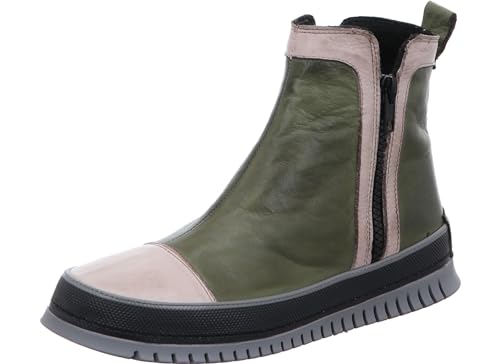 Gemini Damen Stiefelette Leder Colorblock Design Reißverschluss 035009-02, Größe:37 EU, Farbe:Grün von Gemini