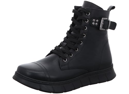 Gemini Damen Stiefelette Leder Combat Boot sportlich Schnalle Nieten 341913-02, Größe:39 EU, Farbe:Schwarz von Gemini