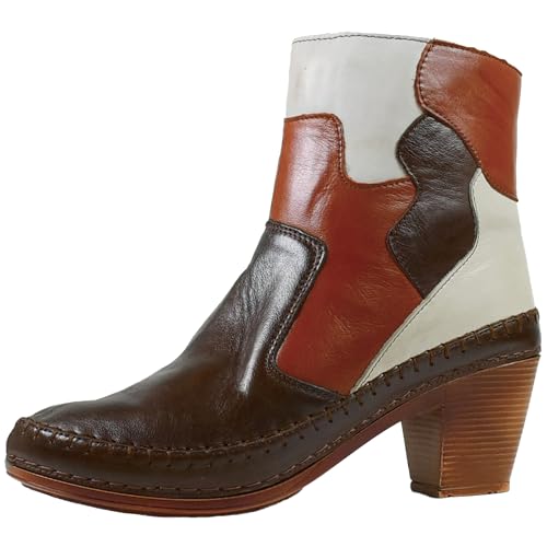 Gemini Damen Stiefelette Leder Patchwork Mehrfarbig Blockabsatz 335354-02, Größe:37 EU, Farbe:Braun von Gemini