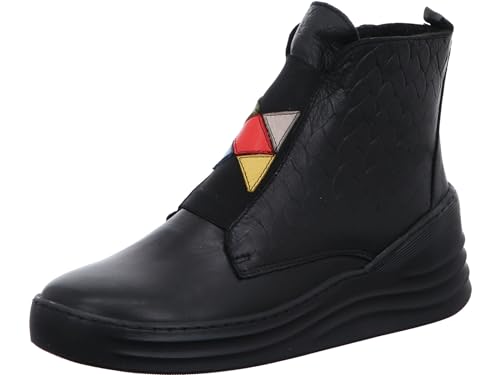 Gemini Damen Stiefelette Leder Textur Mehrfarbig Plateau Keilabsatz 033652-02, Größe:37 EU, Farbe:Schwarz von Gemini