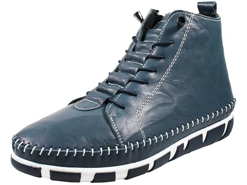 Gemini Damen Stiefelette Mokassin Design aus Leder mit Gummi Schnürung 395174-01, Größe:40 EU, Farbe:Blau von Gemini