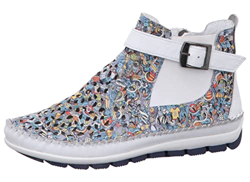 Gemini Damen Stiefelette Stretcheinsatz Schnalle Cutouts Muster 340207, Größe:37 EU, Farbe:Mehrfarbig von Gemini
