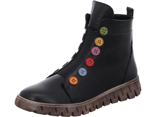 Gemini Damen Stiefelette aus Leder mit Gummizug und bunter Knopfleiste 337135-02, Größe:40 EU, Farbe:Schwarz von Gemini