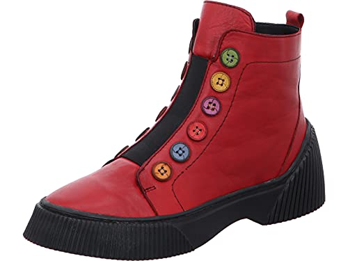 Gemini Damen Stiefelette Boot Bunte Knöpfe Stretcheinsatz Coole Sohle 033100-02, Größe:37 EU, Farbe:Rot von Gemini