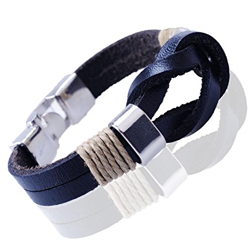 Gemini Armband (schwarz), Leder- Seilkombination, Verschluss polierter Edelstahl, Individual Style für Boys, Girls, Herren, Damen, Unisex, 20,3 cm (Länge) von Gemini