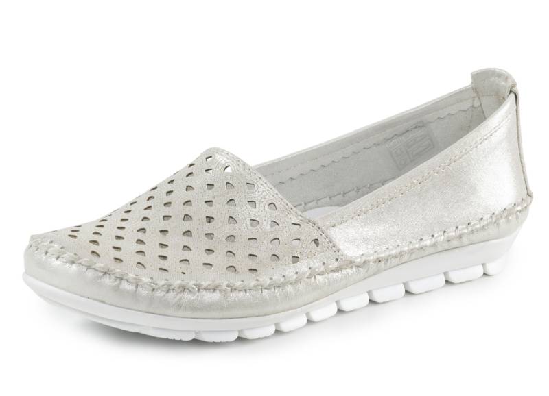 Gemini Mokassin-Slipper aus weichem, glänzend geprägtem Nappaleder, Mattsilber, Größe 40 von Gemini