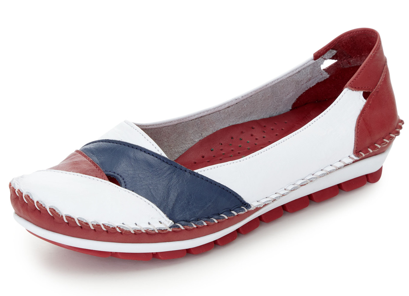 Gemini Mokassin-Slipper mit dezenter Knitter-Struktur, Weiss-Rot-Marine, Größe 36 von Gemini