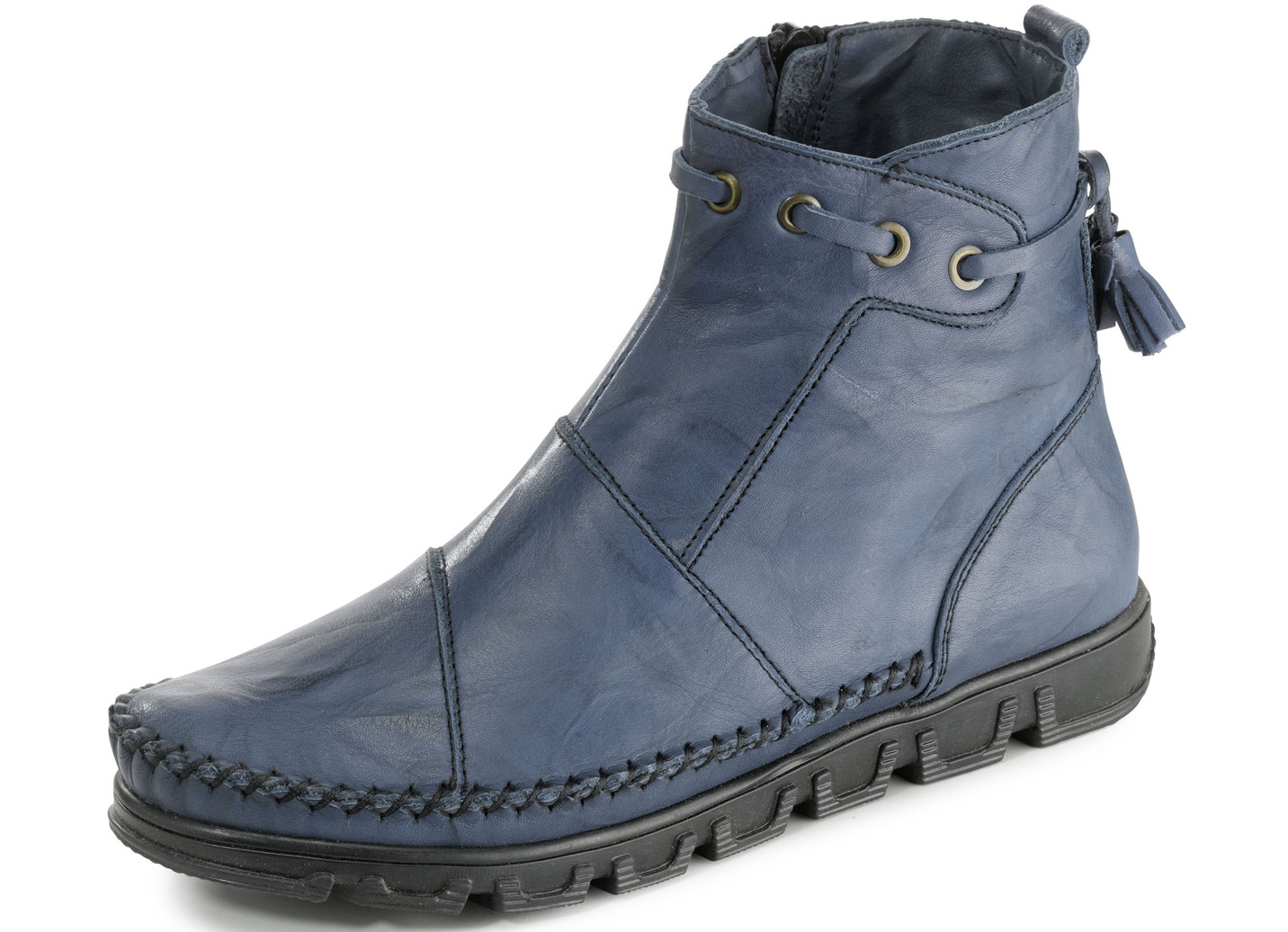 Gemini Mokassin-Stiefelette aus Rind-Nappaleder mit Knitter-Struktur, Blau, Größe 40 von Gemini