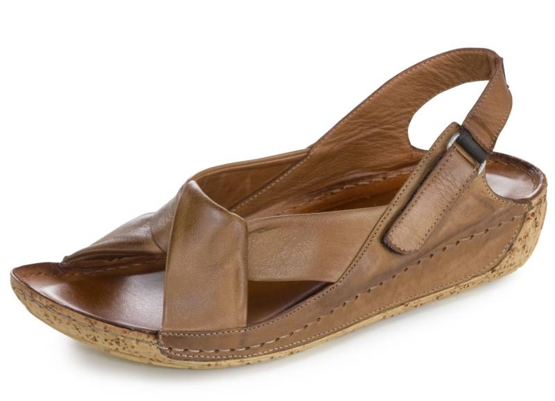 Gemini, bequeme Damen-Sandalen, Weite G, mit Gummizug, Cognac, Größe 36 von Gemini