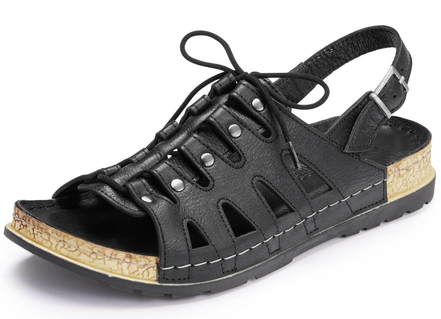 Gemini Sandale mit elastischer Zierschnürung, Schwarz, Größe 38 von Gemini