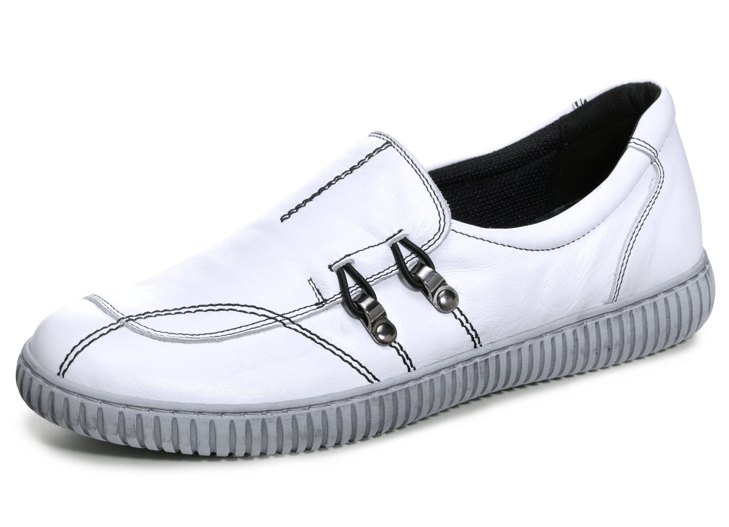 Gemini Slipper aus Rind-Nappaleder mit Zierösen, Weiss, Größe 40 von Gemini