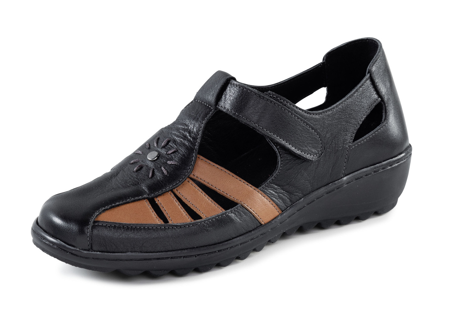 Gemini Slipper aus teilweise geprägtem Nappaleder, Schwarz-Braun, Größe 37 von Gemini