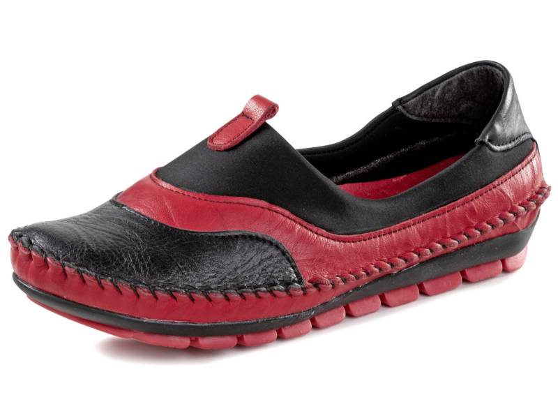 Gemini, bequeme Damen-Slipper, Weite G, mit herausnehmbarem Fußbett, Schwarz-Rot, Größe 42 von Gemini