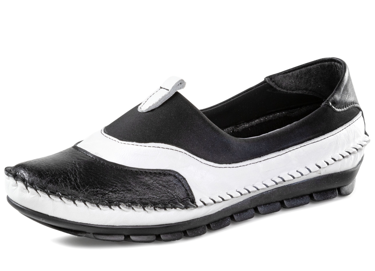 Gemini Slipper aus weichem Rind-Nappaleder, Schwarz-Weiss, Größe 36 von Gemini