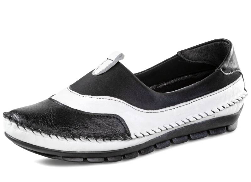 Gemini, bequeme Damen-Slipper, Weite G, mit herausnehmbarem Fußbett, Schwarz-Weiss, Größe 37 von Gemini