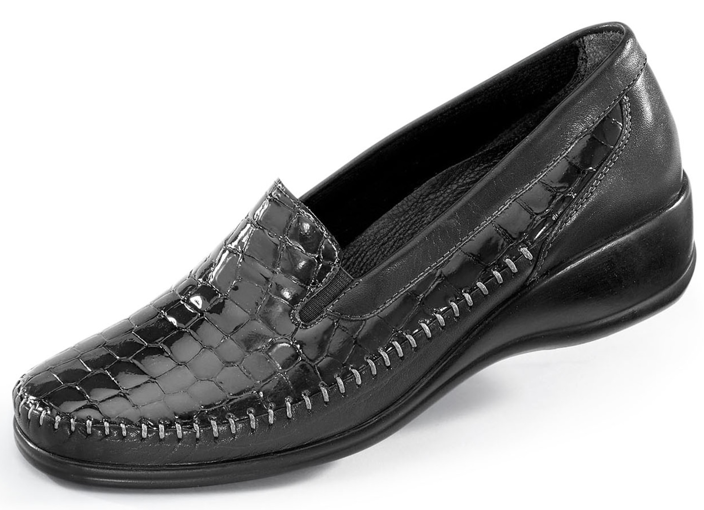 Gemini Slipper mit Krokoprägung, Schwarz, Größe 42 von Gemini