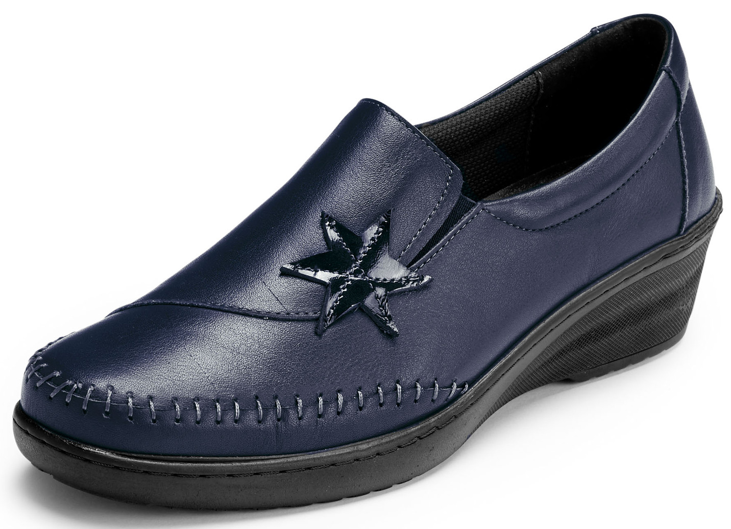 Gemini Slipper mit Leder-Applikation, Marine, Größe 36 von Gemini