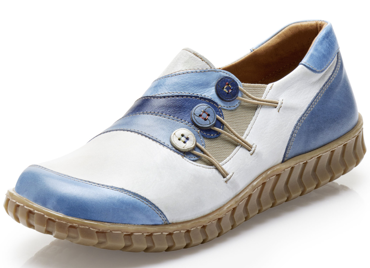 Gemini Slipper mit Zierknöpfen, Weiss-Jeans, Größe 37 von Gemini