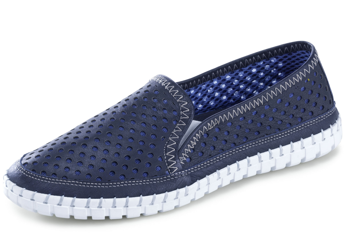 Gemini Slipper mit sommerlich perforiertem Rind-Nappaleder, Marine, Größe 38 von Gemini