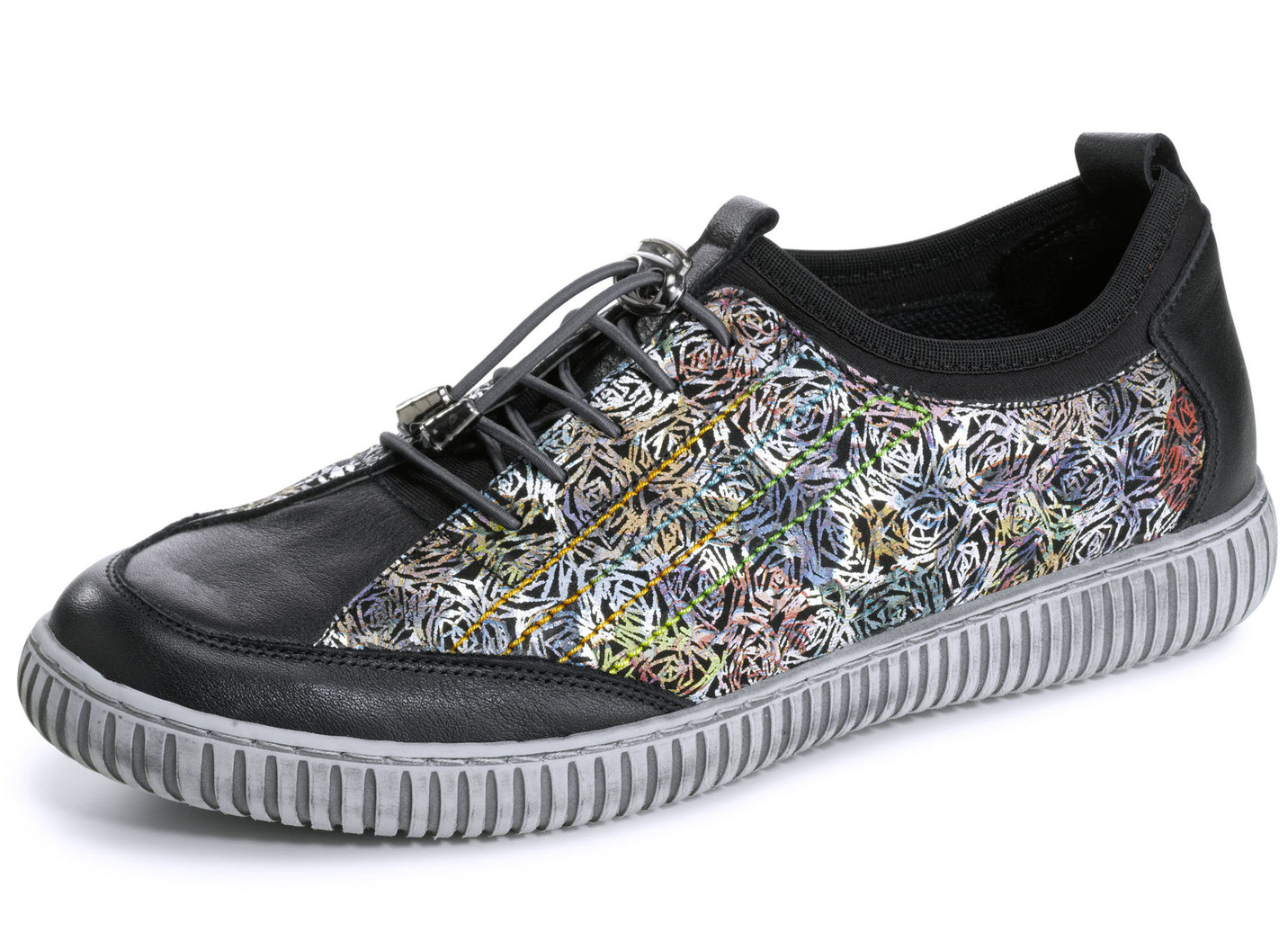 Gemini Sneaker aus teilweise floral bedrucktem Rindleder, Schwarz-Bunt, Größe 37 von Gemini