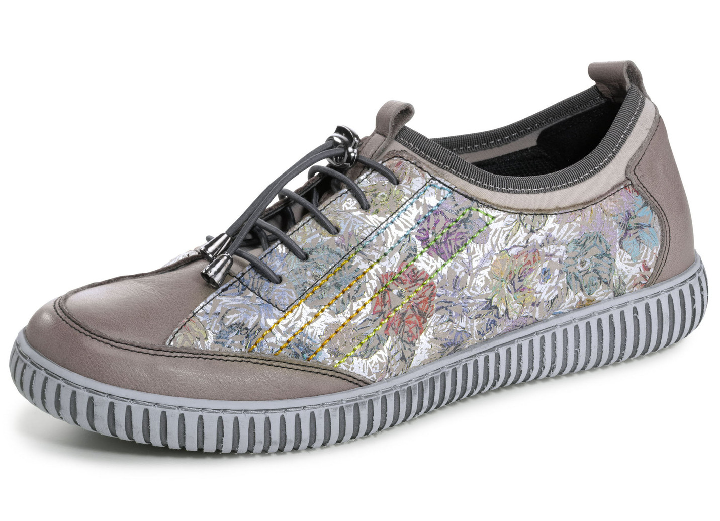 Gemini Sneaker aus teilweise floral bedrucktem Rindleder, Taupe-Bunt, Größe 39 von Gemini